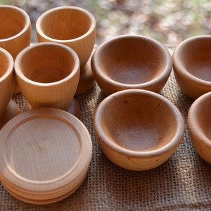 Wooden Play Dish Set - Wooden Bowls, Plates and Cups for the Waldorf Inspired Play Kitchen