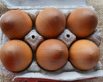 Natural Large Wooden Eggs (One Half Dozen finished with Beeswax Polish) - Waldorf Inspired Pieces for Creative Learning & Play