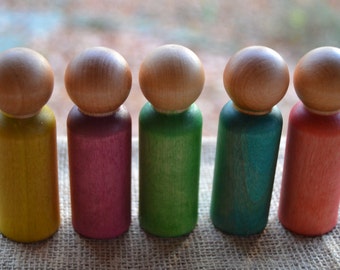 Giant Peg People - Set of 5 Brothers - Sealed with Beeswax Polish - Waldorf Inspired Pieces for Creative Play