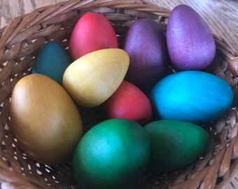 Simple Set of 10 Wooden Eggs Sealed with Beeswax Polish - Little and in the Middle Eggs to Celebrate Easter and Spring