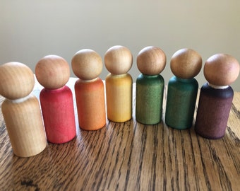 Peg Family of Seven - Wooden Peg People - Waldorf Inspired Figures for Creative Play