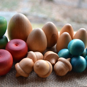 Waldorf Play Food Medley Wooden eggs, apples, acorns and berries for the Waldorf Inspired Play Kitchen image 3