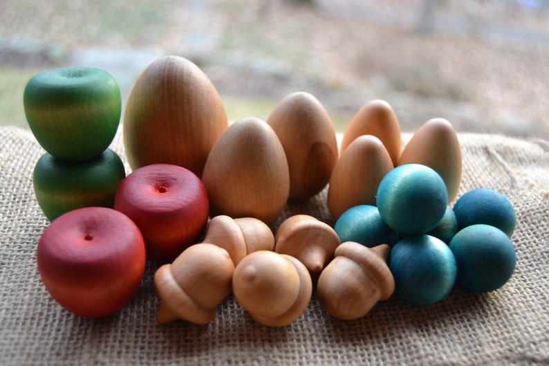 Waldorf Play Food Medley Wooden eggs, apples, acorns and berries for the Waldorf Inspired Play Kitchen image 3