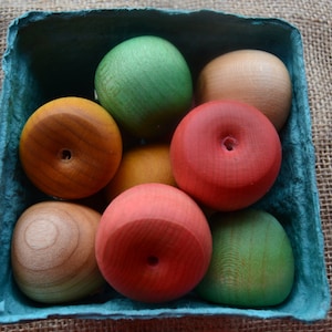 Primary Colored Wooden Crab Apples - Waldorf Inspired Pieces for Creative Learning & Play