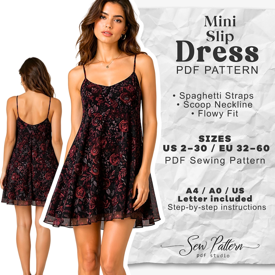 mini slip dress pattern Silk Slip Dress Sewing Pattern PDF 00-14