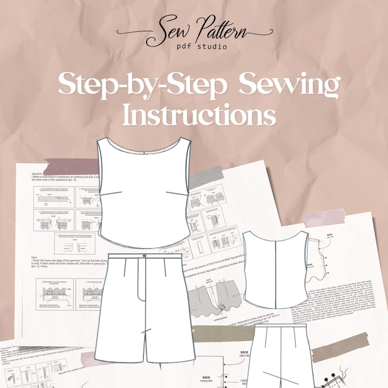Linen Two Piece Sewing Pattern | Crop Top, Tailored Shorts (digital ...