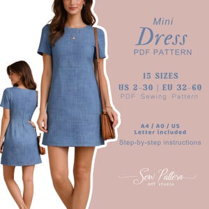 short aline dress patterns A Line Mini Dress Pattern: Adjustable Straps, Lining Options (PDF Pattern)