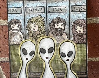 Original Painting - Aliens with People in Tubes