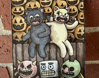 Original Painting - Pumpkin Cats