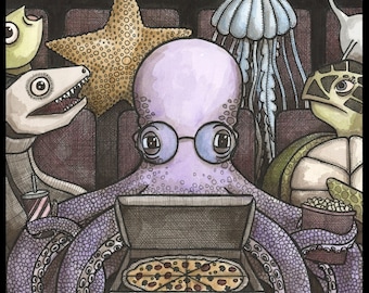 Octopus Pizza 8x8 signed print