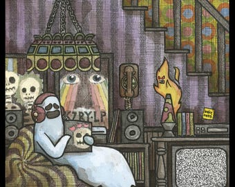 8x8 signed Ghost Basement Print