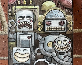 Original Painting - Robot Family