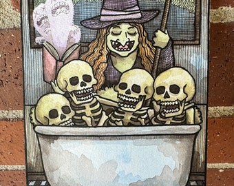 Original Painting - Witch Bathtub