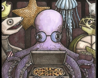 Octopus Pizza signed 8x8 Print