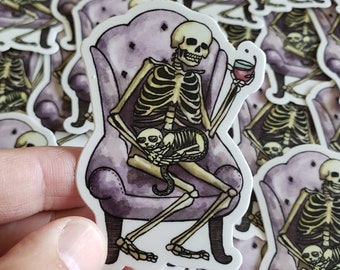 Skeleton on chair 3 inch Vinyl Sticker