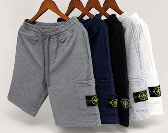 Stone Island Style Cargo Sweat Shorts Men Drawstring Casual Streetwear Gym Shorts
