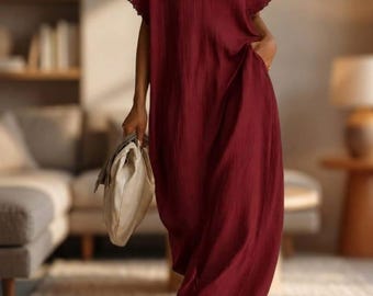 Boho Kaftan Maxi Dress  Oversized V Neck Resort Wear