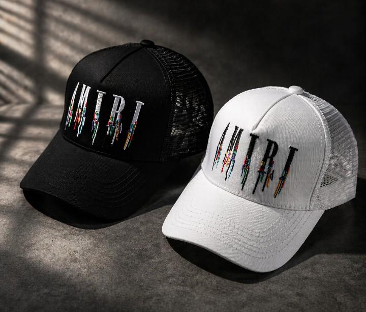 AMIRI White Embroidered Logo Baseball Cap Men\'s and Women Black Trucker Sun Hat AMIRI Black & White Amiri Staggered Trucker Cap Amiri main image 3