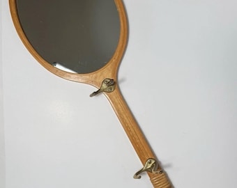 Vintage Sporting House Wood & Rattan Tennis Racket Mirror / Coat Rack - 27” -EUC