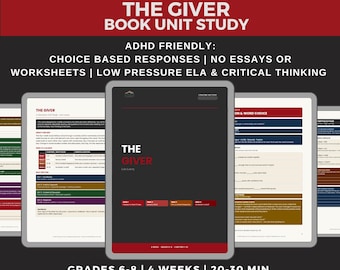 The Giver Unit Study | Lois Lowry Literature Guide | Grades 6–8 | ADHD-Friendly Homeschool PDF
