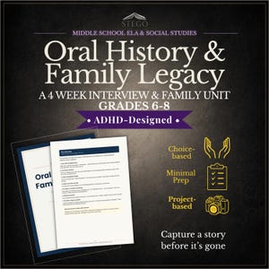 Oral History  Middle School Project | Family Interview Unit | Homeschool ELA Social Studies | Writing Project Grades 6–8 PDF
