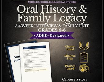 Oral History  Middle School Project | Family Interview Unit | Homeschool ELA Social Studies | Writing Project Grades 6–8 PDF