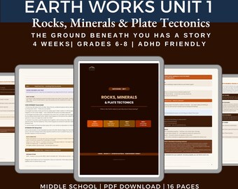 Earth Science Unit Study — Rocks Minerals Plate Tectonics — Homeschool Grades 6-8 — Neurodivergent Friendly