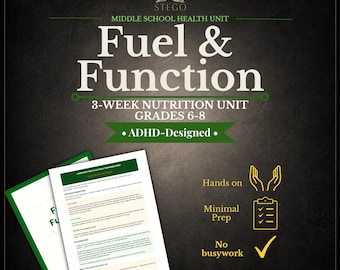 Middle School Nutrition Unit | Macros, Food Labels & Meal Planning | ADHD-Friendly Health Curriculum | 3 Week Printable PDF