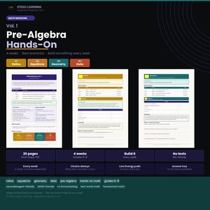Misje matematyczne, tom 1 — Praktyczna nauka przedalgebry dla uczniów szkół średnich | Stosunki, równania, geometria, dane | Klasy 6–8