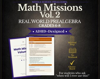 Pre-Algebra Activities | Real-World Math Curriculum Grades 6–8 | Probability Percentages Integers Functions ADHD-Friendly