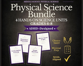 Physical Science Bundle | Middle School Forces Waves Electricity & Simple Machines | ADHD-Friendly