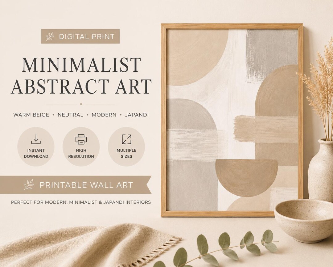 Warm Beige Minimalist Abstract Wall Art Printable, Japandi Neutral ...