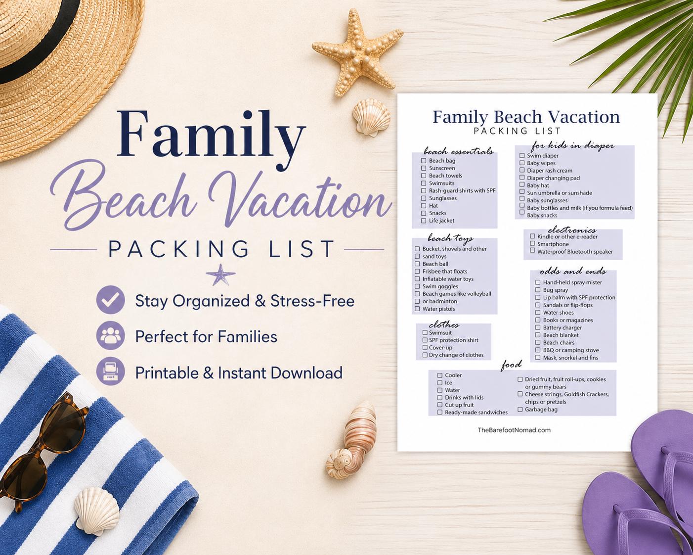 Family Beach Vacation Packing List Printable, Beach Checklist for ...