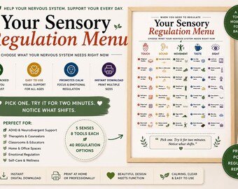 Sensory Regulation, ADHD Coping Skills Chart, Nervous System Regulation, Therapy Office, Emotional Regulation Tool, Neurodivergent Support