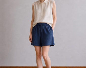 Blusa sin mangas de mezcla de lino / Top de verano holgado y ligero para mujer