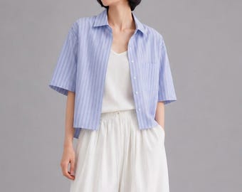 Camisa de manga corta a rayas de corte recto