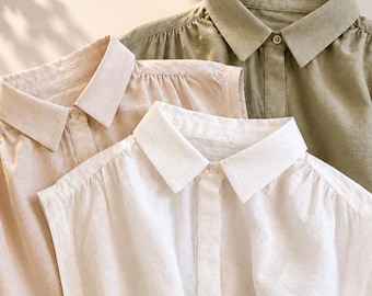 Blusa sin mangas de mezcla de lino / Top de verano holgado y ligero para mujer