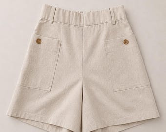 Pantalones cortos abotonados de mezcla de lino
