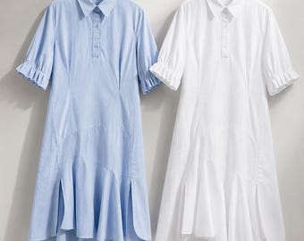Lightweight Cuffed Sleeve Dress – Loose Fit, Non-Cling Fabric, Vacation Wear