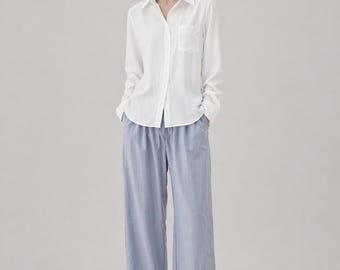 Lightweight Summer Pants Women | Nylon Rayon Wide Leg Pants | Elastic Waist Loose Fit Trousers | Airy Beach Pants | Relaxed Fit Medium