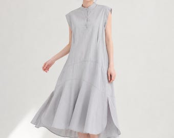 Vestido de verano sin mangas de algodón y poliamida, vestido ligero y vaporoso, vestido minimalista de lujo de corte holgado.