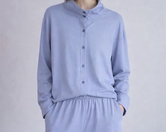Silkeslent svalkande pyjamaset | Mjukt loungeset i nylon och spandex | Lyxiga sovkläder | Enkel och elegant reseoutfit | Minimalistiska loungekläder