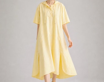 Vestido de manga corta con capucha, vestido de verano ligero de poliamida, corte holgado, informal y transpirable.