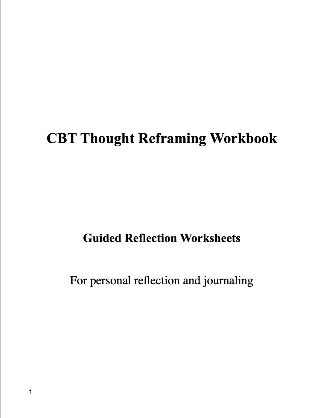 CBT Thought Reframing Workbook | Guided Reflection Worksheets (PDF ...