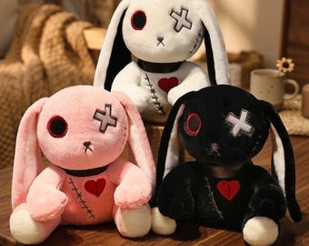 Peluche coniglietto gotico, coniglietto fatato grunge di peluche, bambola gotica pastello in stile Harajuku, decorazione per la stanza inquietante ma carina, regalo emo punk