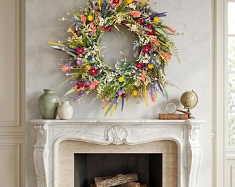 Boho wilde bloemenkrans voor voordeur, lente zomer bloemenkrans, boerderij muur hangend decor, kunstbloemkrans housewarmingcadeau