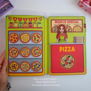 May include: A colorful pizza-themed playset with a green and red design. The playset features a pizza shop with a "Weekly Special" sign and a display of various pizzas. The text "PIZZA" is prominently displayed. The image also includes the text: "This is a Digital Product - Please Read the Full Description Before Purchase."