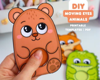 Dibujos de animales con ojos móviles para imprimir | Manualidad de animales adorables para niños | Actividad de 15 minutos | Descarga instantánea
