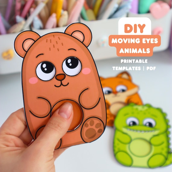 Easy DIY Moving Eyes Animals Printable | Cute Animal Paper Craft for Kids | 15-Minute Activity | Instant Download