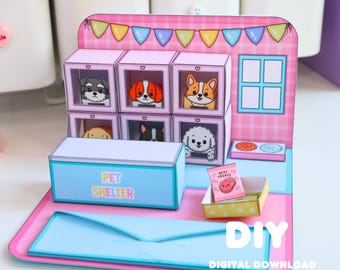 Printable Pet Shelter Craft | DIY Paper Dog Shelter | Animal Rescue Pretend Play | Kids Printable Activity PDF | Digital Download